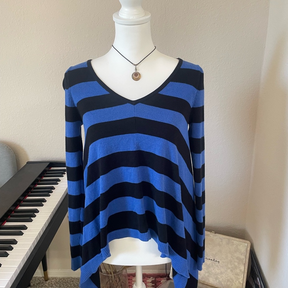 Blue and black striped long sleeve top. Size small